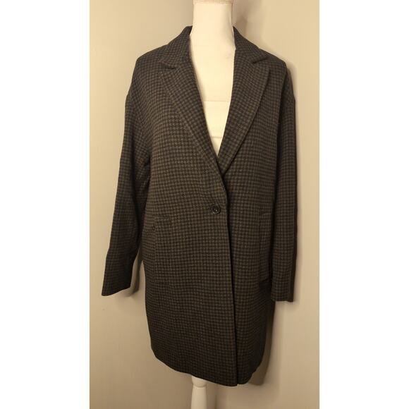 Zara Basic wool blend houndstooth heritage oversized long blazer jacket - Picture 2 of 12